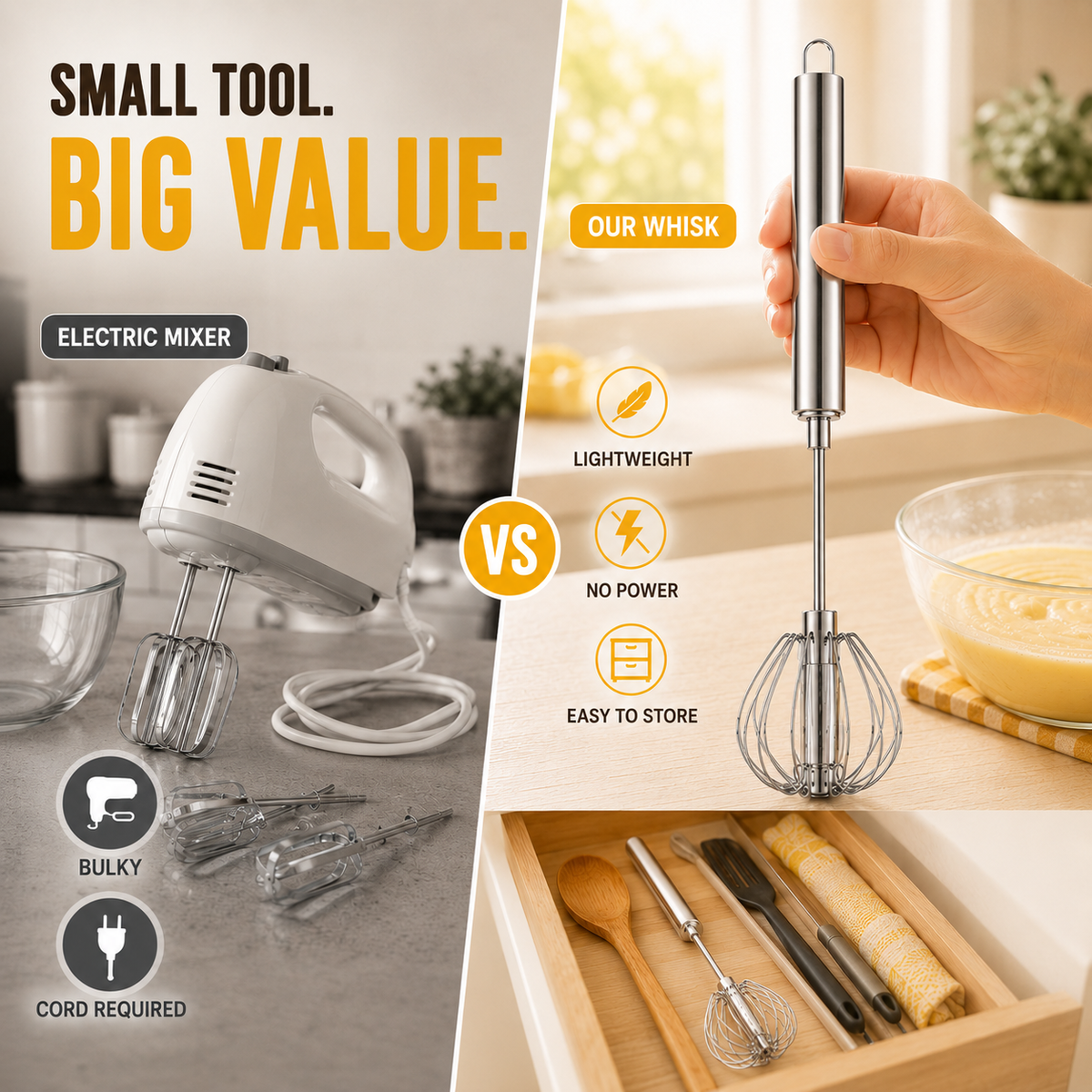 🔥LAST DAY 50% OFF ✨Stainless Steel Hand-Push Rotary Whisk