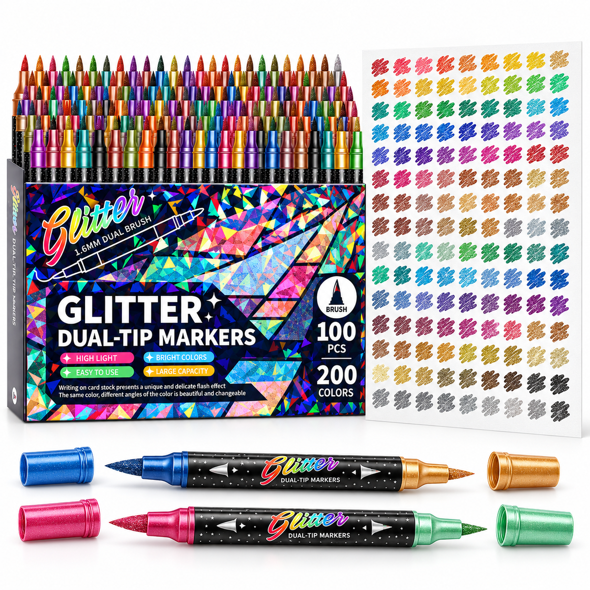 🔥LAST DAY 50% OFF 🎨Glitter Effect Brush Markers - Create Sparkling Artwork Easily(🌈24-96 Colors | Smooth No Clog | No Bleed Through📝)