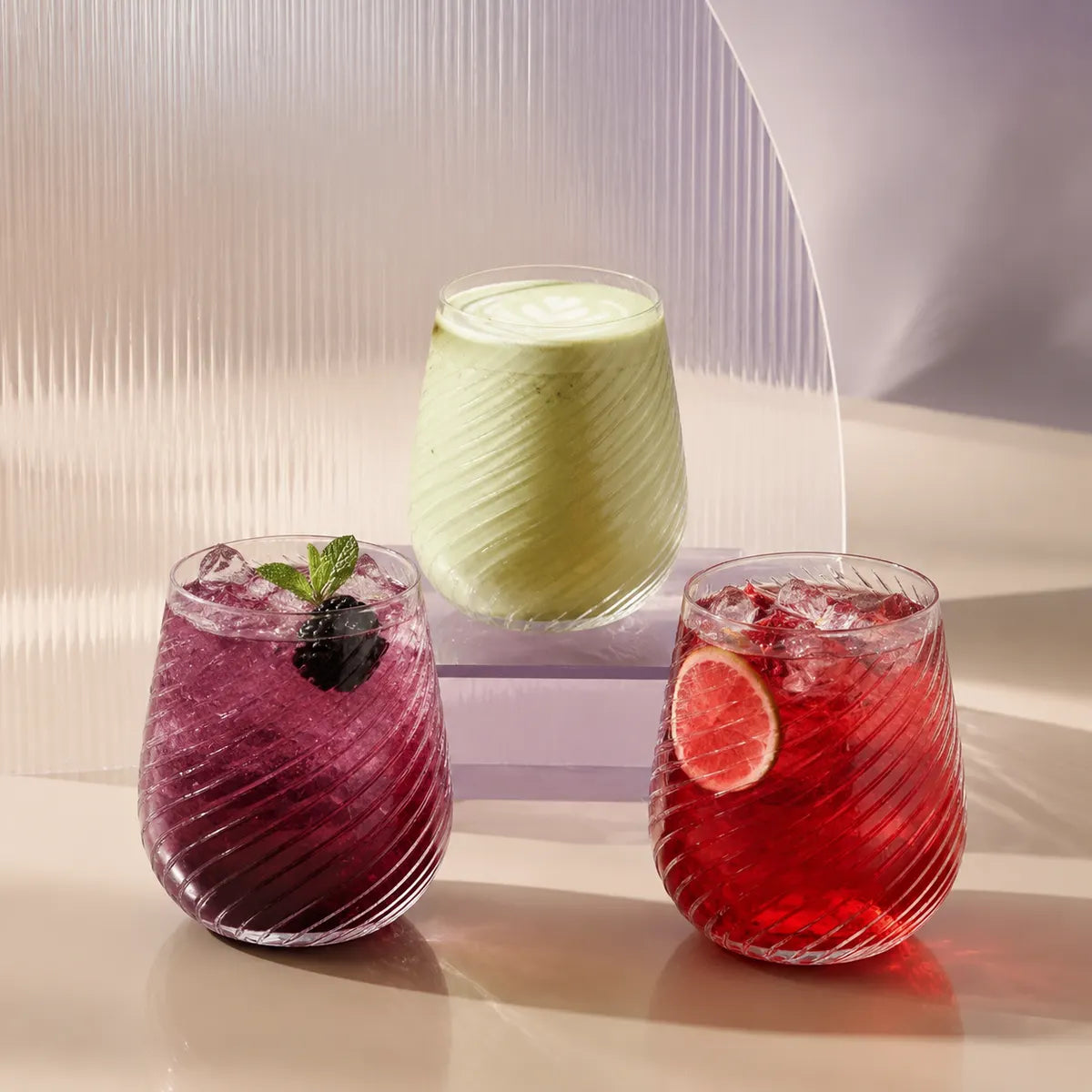 Pourlume Stemless Ribbed Plastic Cups