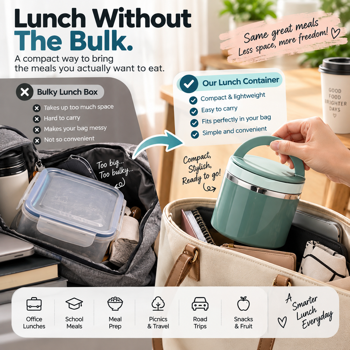 🔥LAST DAY 50% OFF ✨ 630ML Portable Stainless Steel Lunch Container with Carry Handle