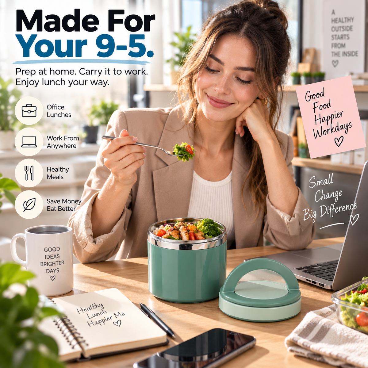 🔥LAST DAY 50% OFF ✨ 630ML Portable Stainless Steel Lunch Container with Carry Handle