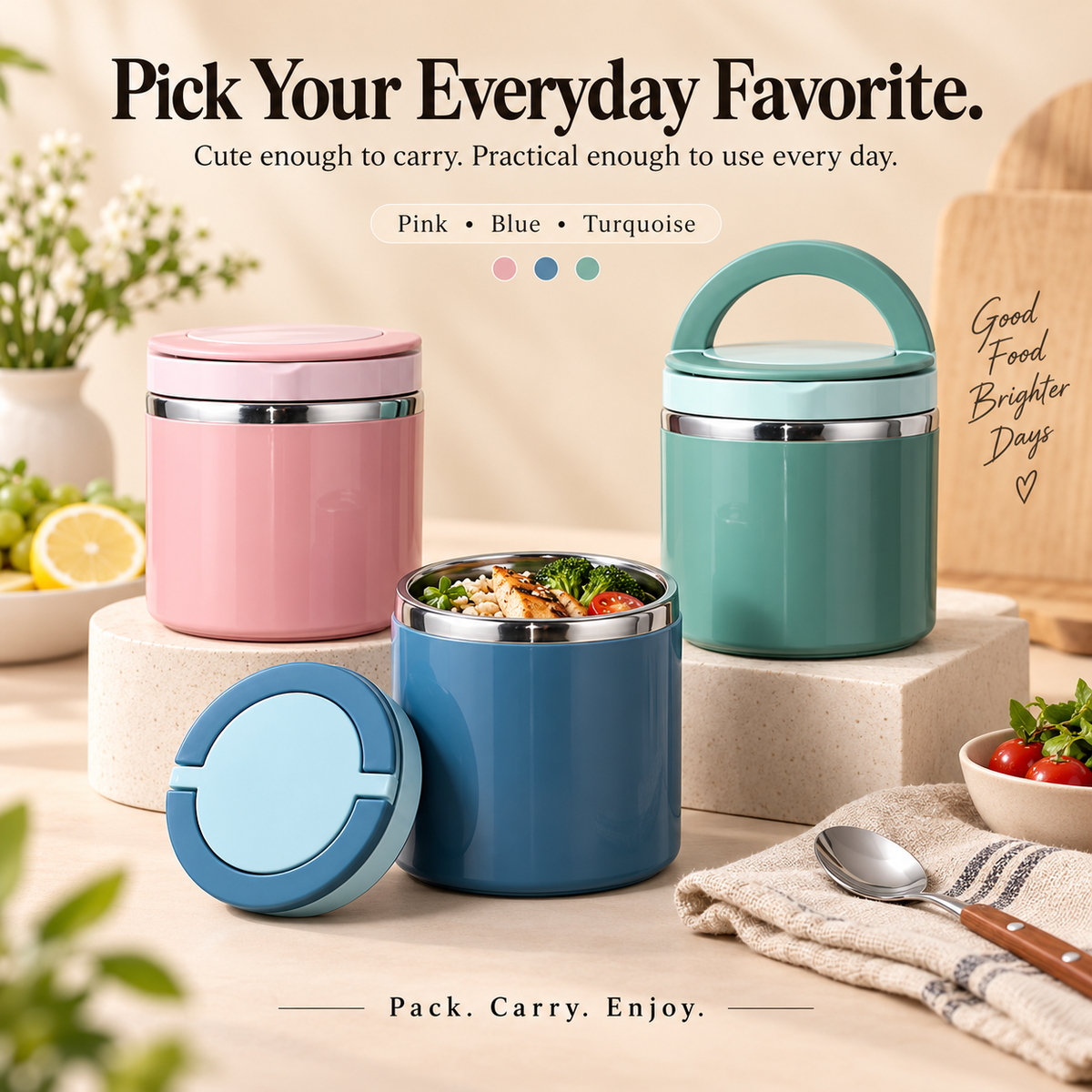 🔥LAST DAY 50% OFF ✨ 630ML Portable Stainless Steel Lunch Container with Carry Handle