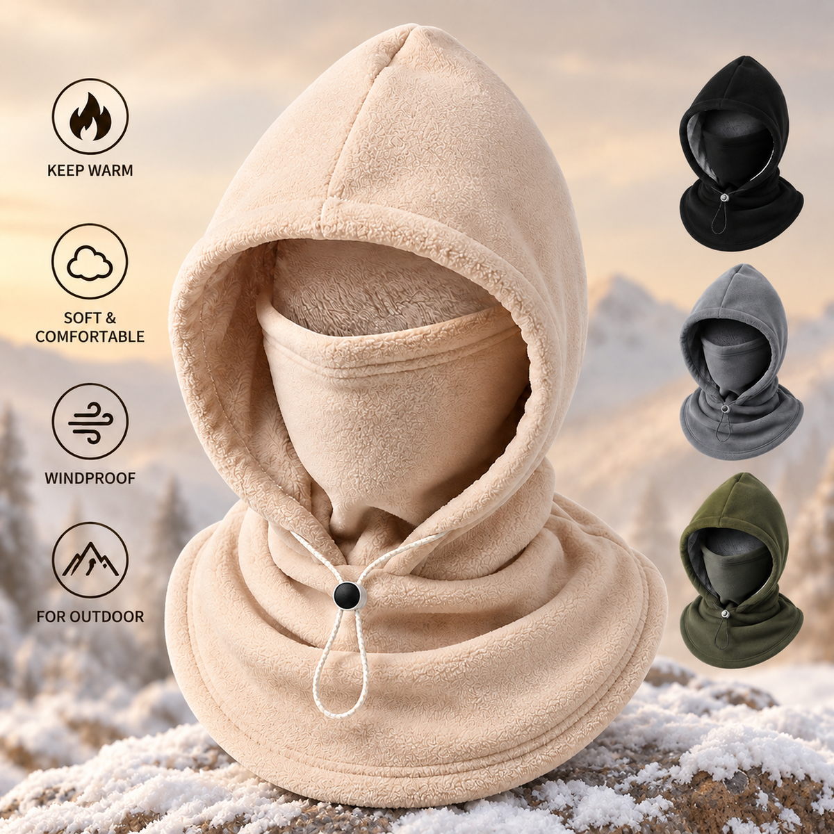 🔥LAST DAY 49% OFF ✨ 3-in-1 Winter Fleece Balaclava Hood 🧣❄️ Warm Face, Ear & Neck Cover