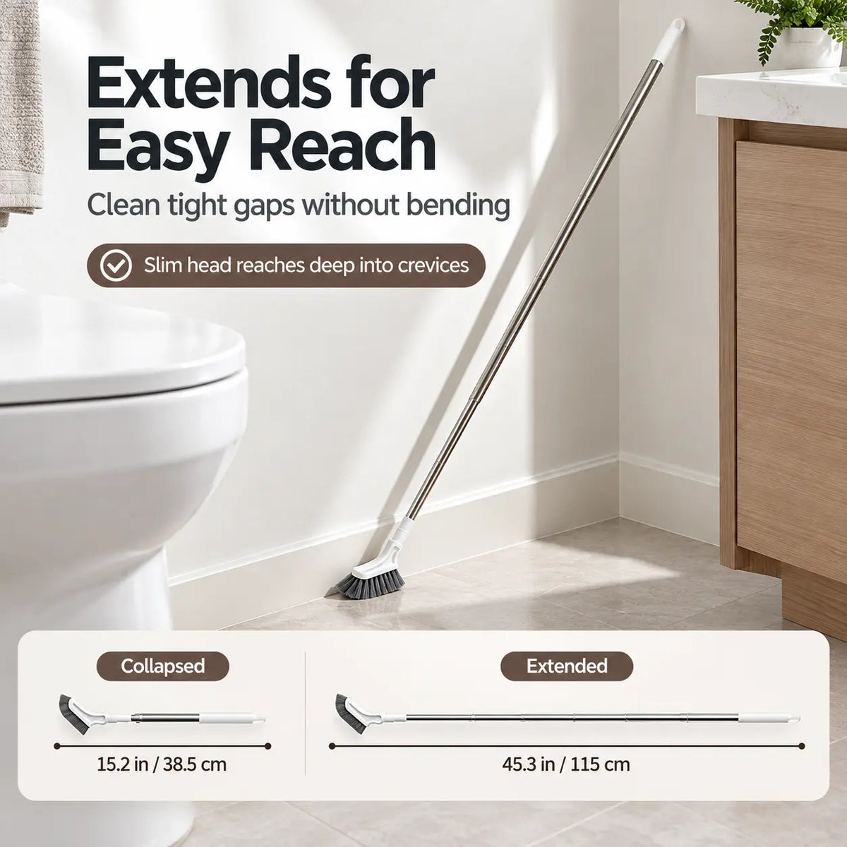 🧹Telescopic Crevice Cleaning Brush – Long Handle Gap Cleaner for Bathroom, Toilet, Floors & Windows