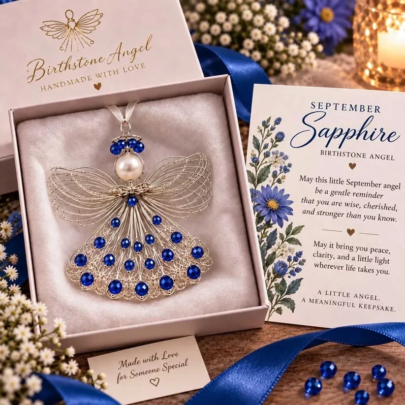 ⏳ Last Day 50% OFF – 👼Handmade Birthstone Angel Wire Ornament |12 Meaningful Birthstone Colors with Keepsake Card ✨