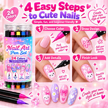 🔥LAST DAY 50% OFF ✨ 24 Colors Dual Ended Nail Art Pens Set – Creative, Salon‑Quality, Easy DIY ✨