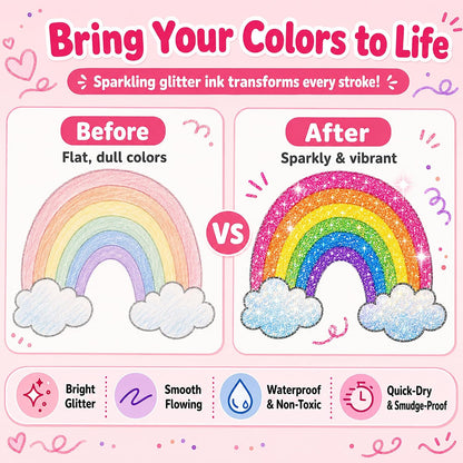 🎨Glitter Effect Brush Markers🥇✨: Create Sparkling Art Smoothly 🥳(🌈24-96 Colors | Smooth No Clog | No Bleed Through📝)