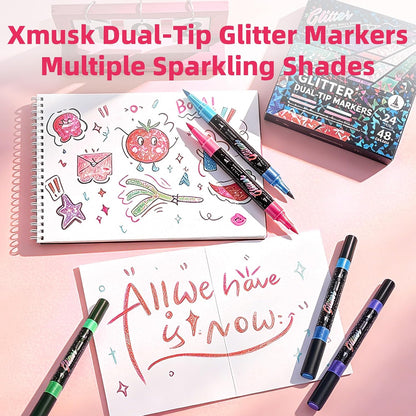 🎨Glitter Effect Brush Markers🥇✨: Create Sparkling Art Smoothly 🥳(🌈24-96 Colors | Smooth No Clog | No Bleed Through📝)