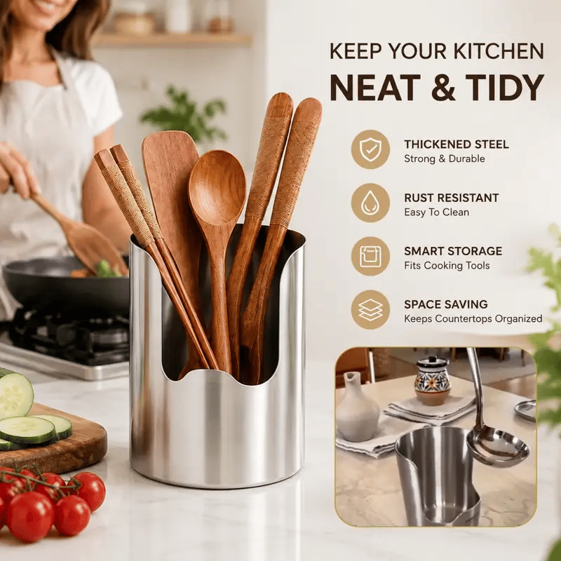 🔥LAST DAY 50% OFF ✨Thickened Stainless Steel Utensil Organizer, Rust Resistant Easy to Clean