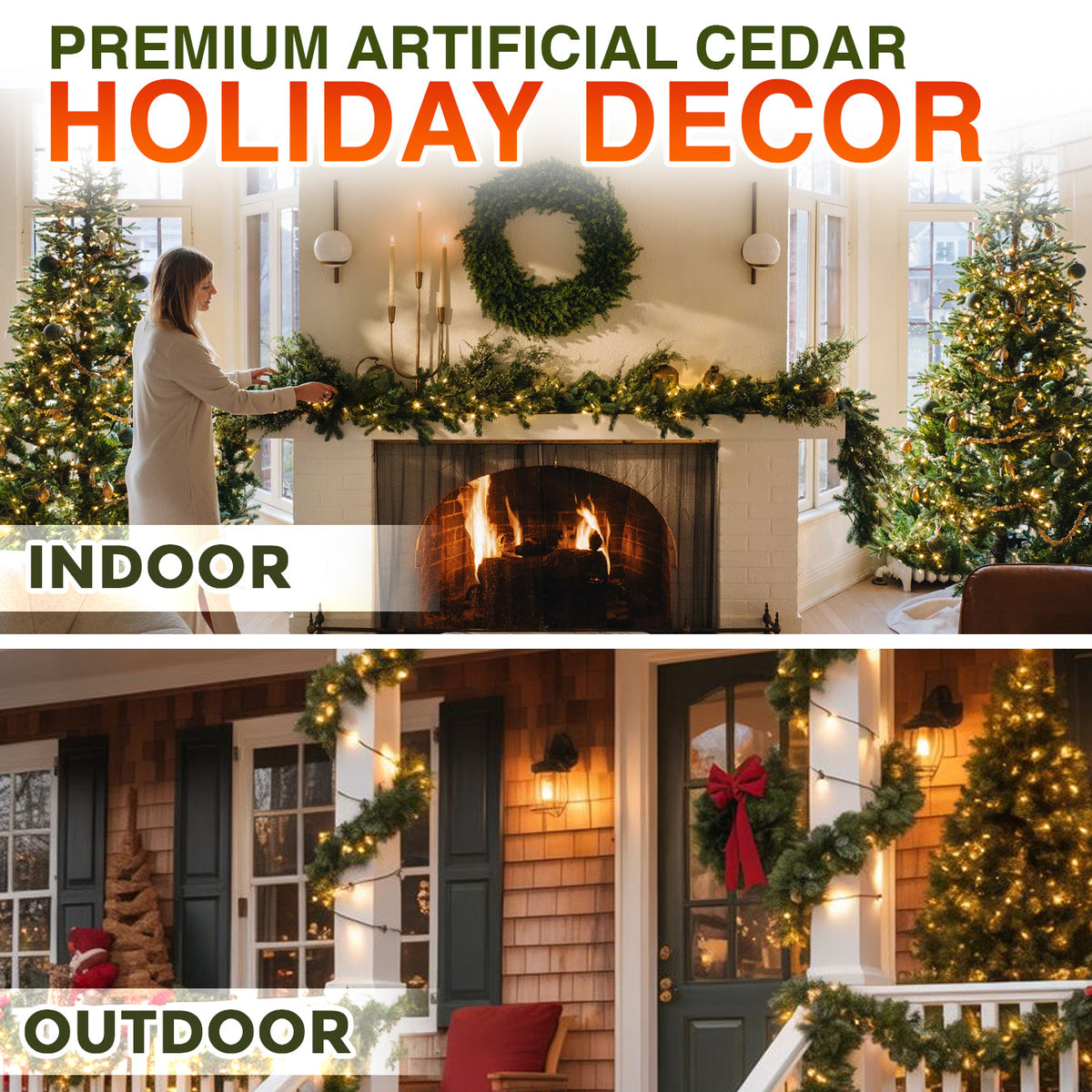 🔥LAST DAY 50% OFF ✨ Artificial Cedar Garland 🇺🇸 Green Pine Garland – Perfect for Indoor & Outdoor Christmas Decorations