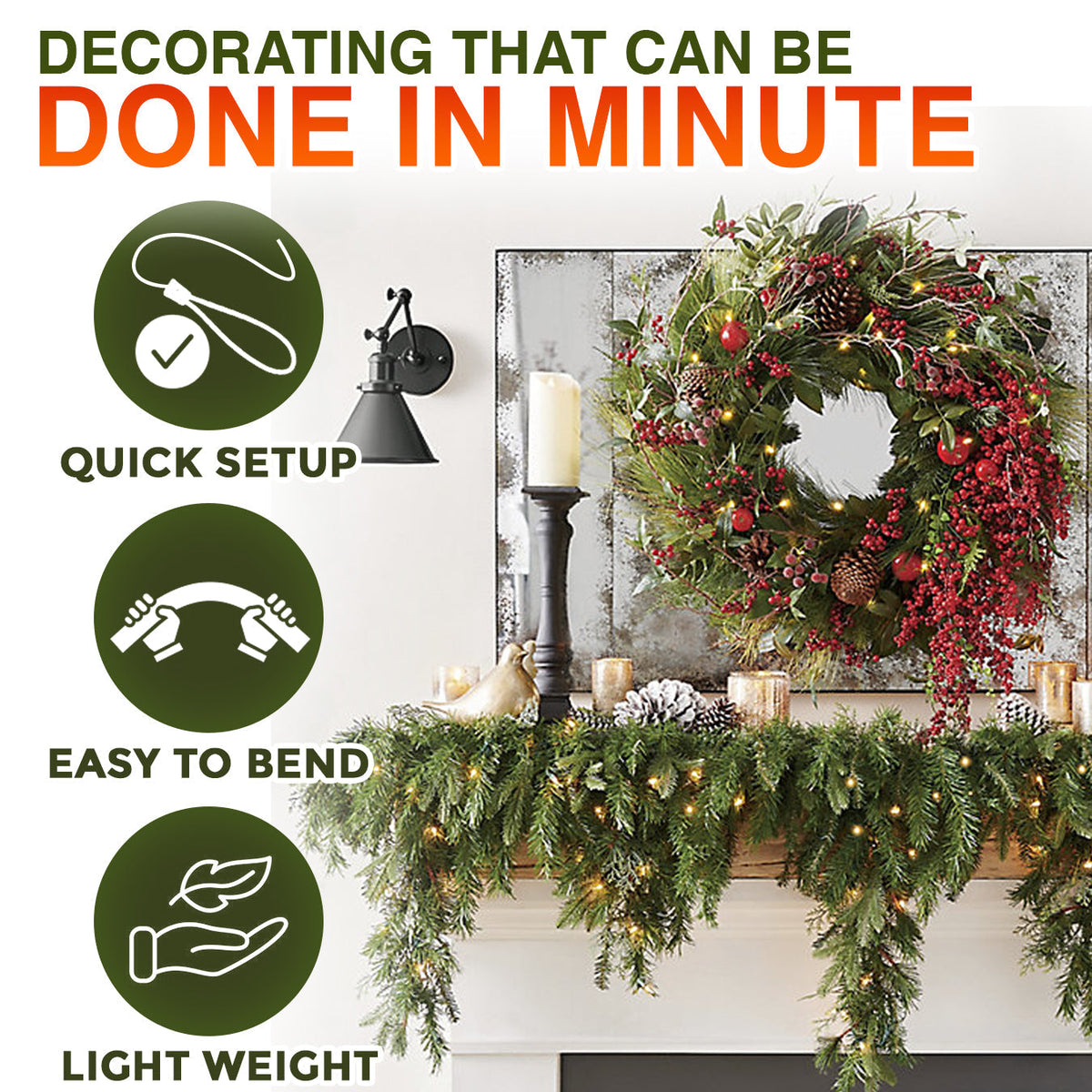 🔥LAST DAY 50% OFF ✨ Artificial Cedar Garland 🇺🇸 Green Pine Garland – Perfect for Indoor & Outdoor Christmas Decorations