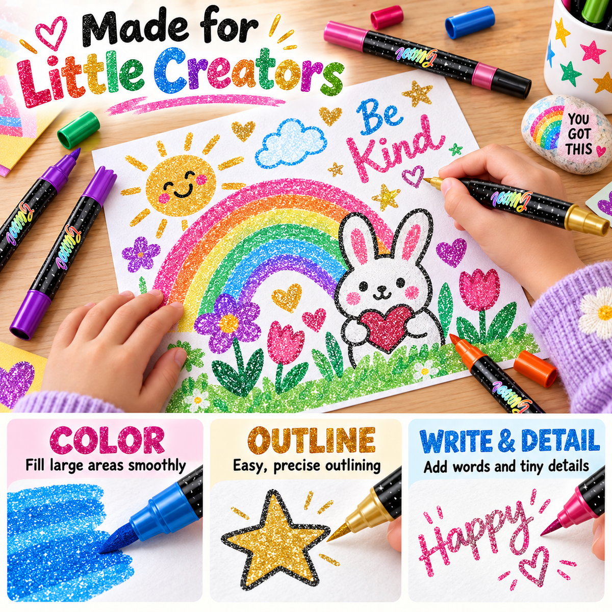 🔥LAST DAY 50% OFF 🎨Glitter Effect Brush Markers - Create Sparkling Artwork Easily(🌈24-96 Colors | Smooth No Clog | No Bleed Through📝)