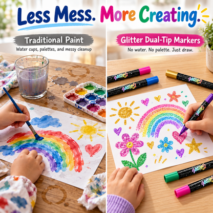 🔥LAST DAY 50% OFF 🎨Glitter Effect Brush Markers - Create Sparkling Artwork Easily(🌈24-96 Colors | Smooth No Clog | No Bleed Through📝)