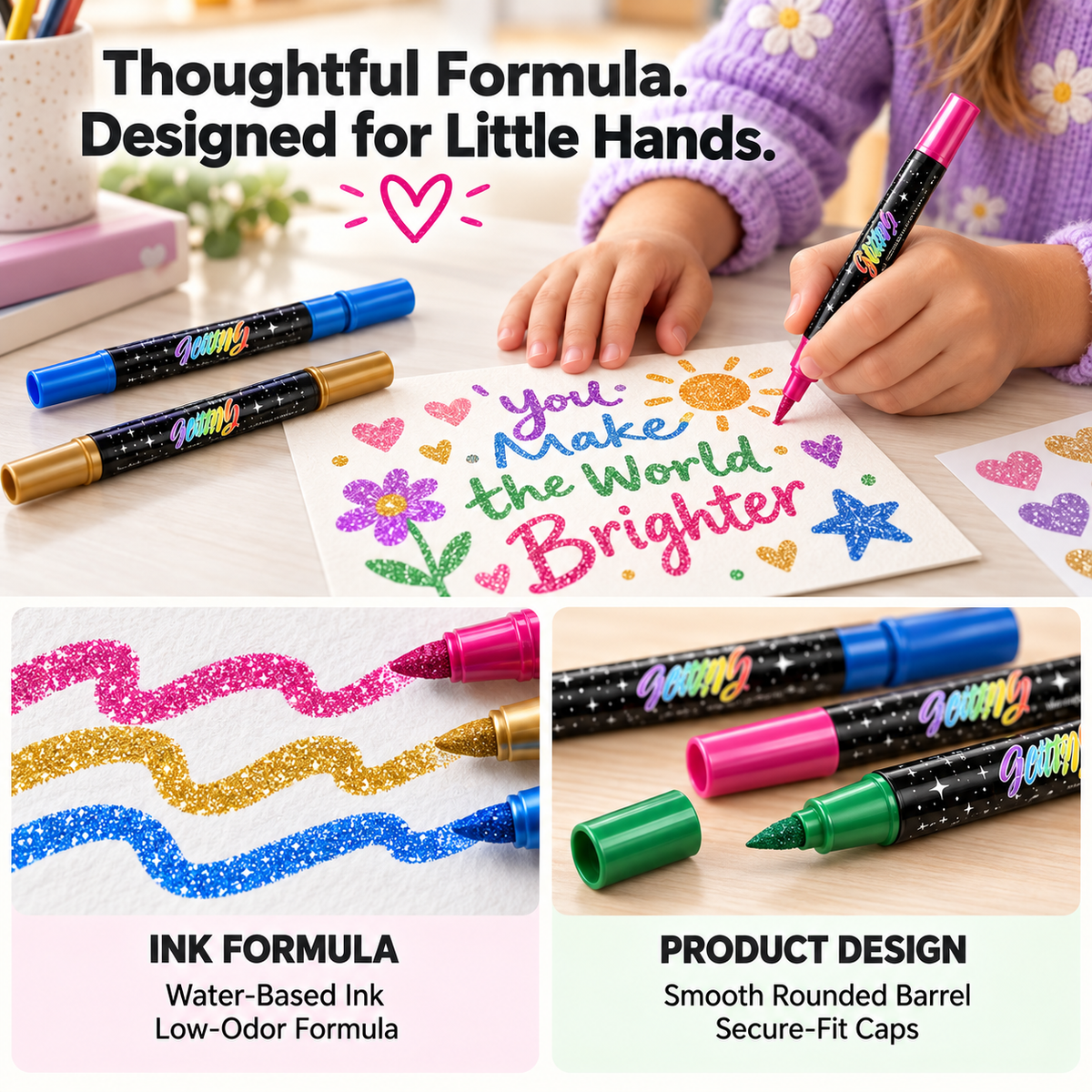 🔥LAST DAY 50% OFF 🎨Glitter Effect Brush Markers - Create Sparkling Artwork Easily(🌈24-96 Colors | Smooth No Clog | No Bleed Through📝)