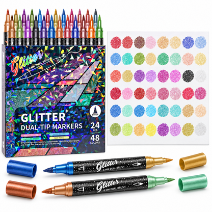 🔥LAST DAY 50% OFF 🎨Glitter Effect Brush Markers - Create Sparkling Artwork Easily(🌈24-96 Colors | Smooth No Clog | No Bleed Through📝)