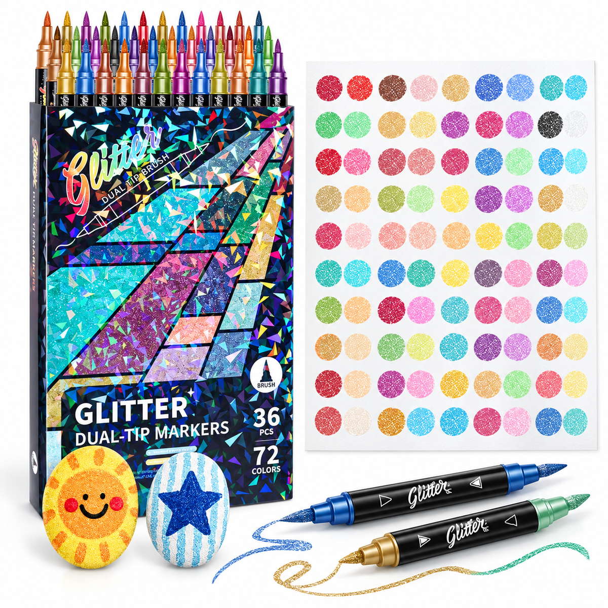 🔥LAST DAY 50% OFF 🎨Glitter Effect Brush Markers - Create Sparkling Artwork Easily(🌈24-96 Colors | Smooth No Clog | No Bleed Through📝)