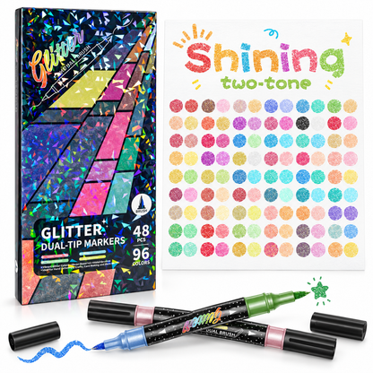 🔥LAST DAY 70% OFF 🎨Glitter Effect Brush Markers - Create Sparkling Artwork Easily(🌈24-96 Colors | Smooth No Clog | No Bleed Through📝)