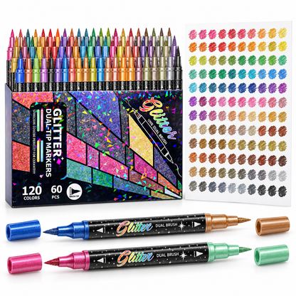 🔥LAST DAY 50% OFF 🎨Glitter Effect Brush Markers - Create Sparkling Artwork Easily(🌈24-96 Colors | Smooth No Clog | No Bleed Through📝)