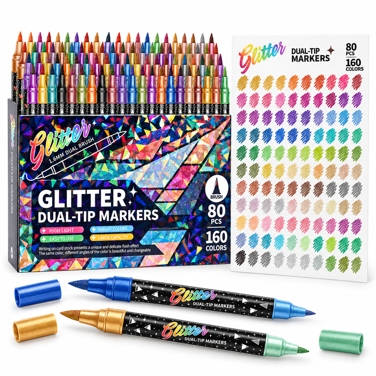 🔥LAST DAY 50% OFF 🎨Glitter Effect Brush Markers - Create Sparkling Artwork Easily(🌈24-96 Colors | Smooth No Clog | No Bleed Through📝)