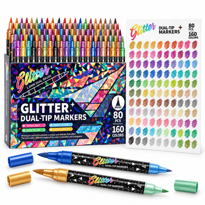 🔥LAST DAY 50% OFF 🎨Glitter Effect Brush Markers - Create Sparkling Artwork Easily(🌈24-96 Colors | Smooth No Clog | No Bleed Through📝)