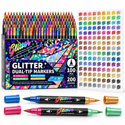 🔥LAST DAY 50% OFF 🎨Glitter Effect Brush Markers - Create Sparkling Artwork Easily(🌈24-96 Colors | Smooth No Clog | No Bleed Through📝)