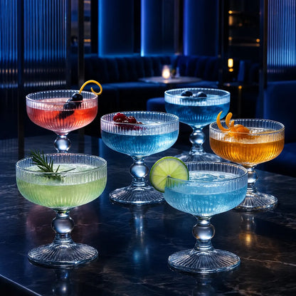 Pourlume Stemmed Ribbed Coupe Glasses