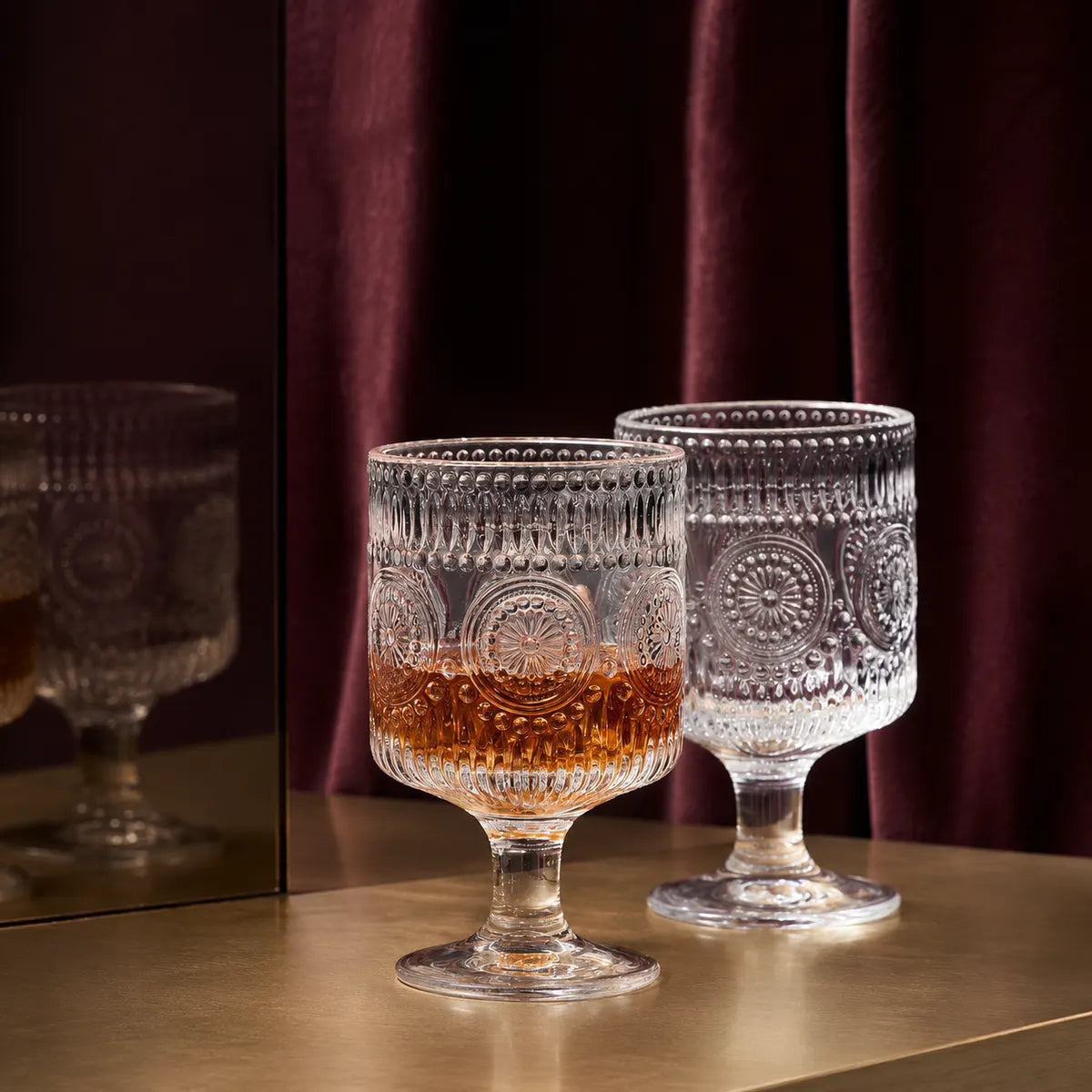 Pourlume 8oz Embossed Wine Goblets