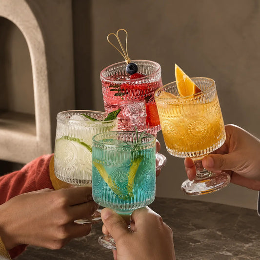Pourlume 8oz Embossed Wine Goblets