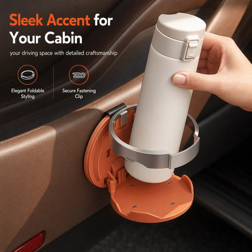 🔥LAST DAY 70% OFF ✨Foldable Car Cup Holder with Hook, Space-Saving Vehicle Drink Holder for Bottles, Coffee Cups & Tumblers