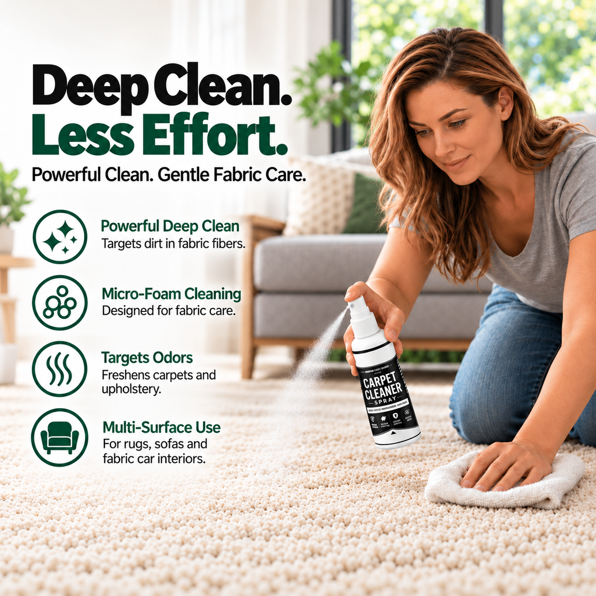 🧼🔥LAST DAY 50% OFF ✨Deep Clean Carpet & Upholstery Spray – Target Stains on Rugs, Sofas & Car Seats