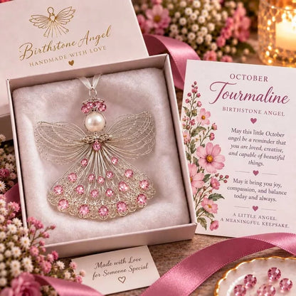 ⏳ Last Day 50% OFF – 👼Handmade Birthstone Angel Wire Ornament |12 Meaningful Birthstone Colors with Keepsake Card ✨