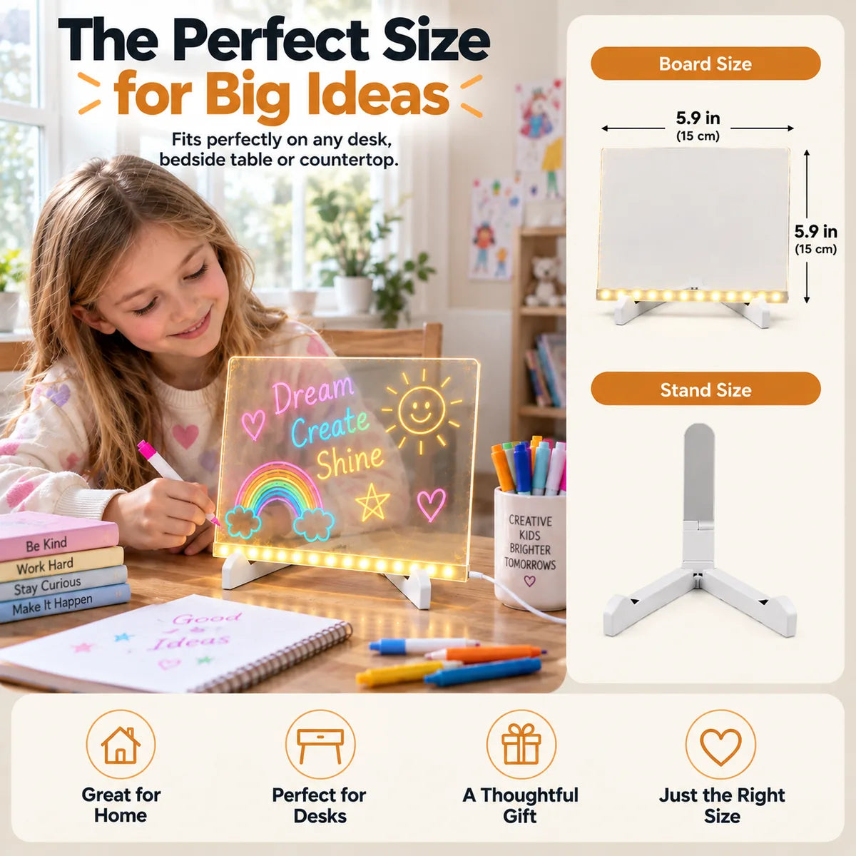 Acrylic LED drawing board size and stand size measurements