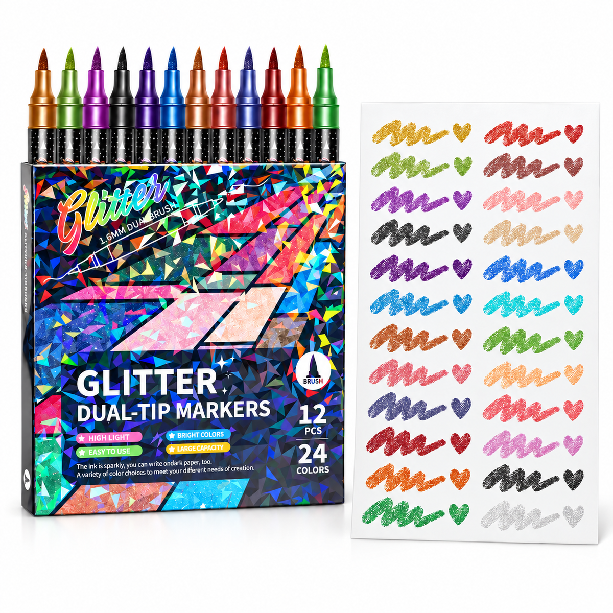 🔥LAST DAY 50% OFF 🎨Glitter Effect Brush Markers - Create Sparkling Artwork Easily(🌈24-96 Colors | Smooth No Clog | No Bleed Through📝)