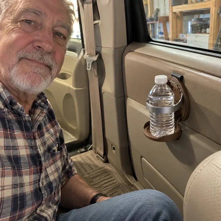 Customer using the folding car cup holder