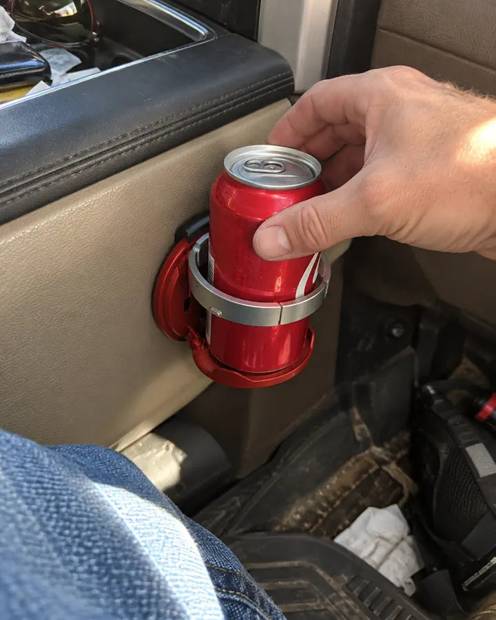Customer using the folding car cup holder