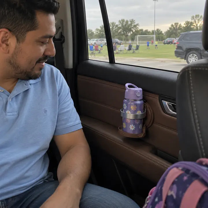 Customer using the folding car cup holder