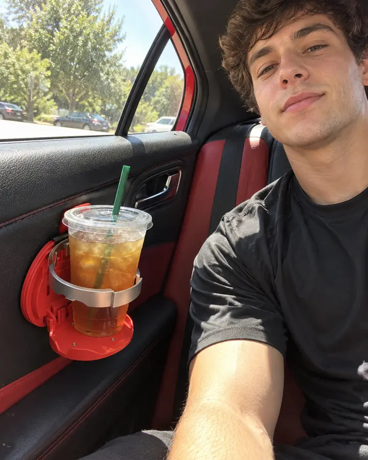 Customer using the folding car cup holder