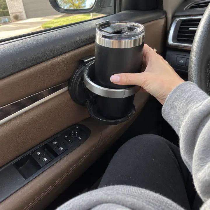 Customer using the folding car cup holder