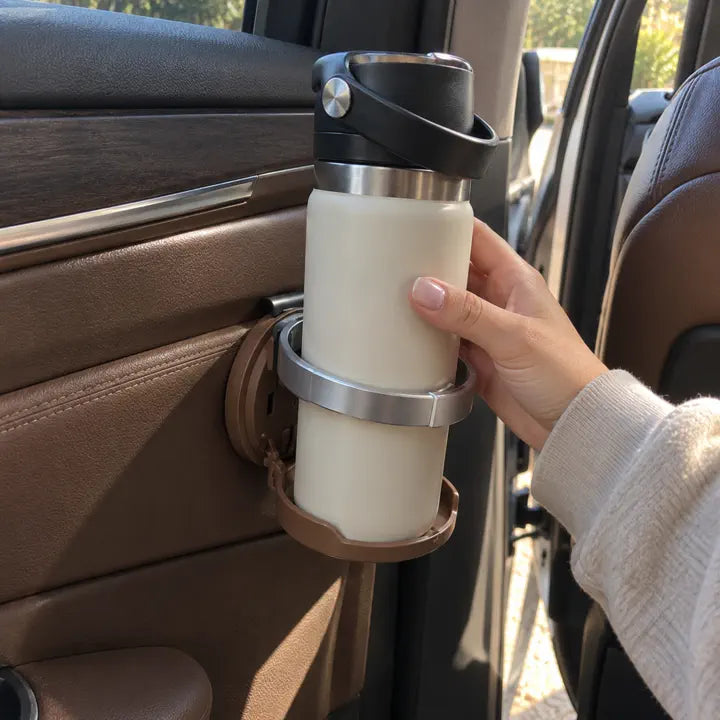Customer using the folding car cup holder