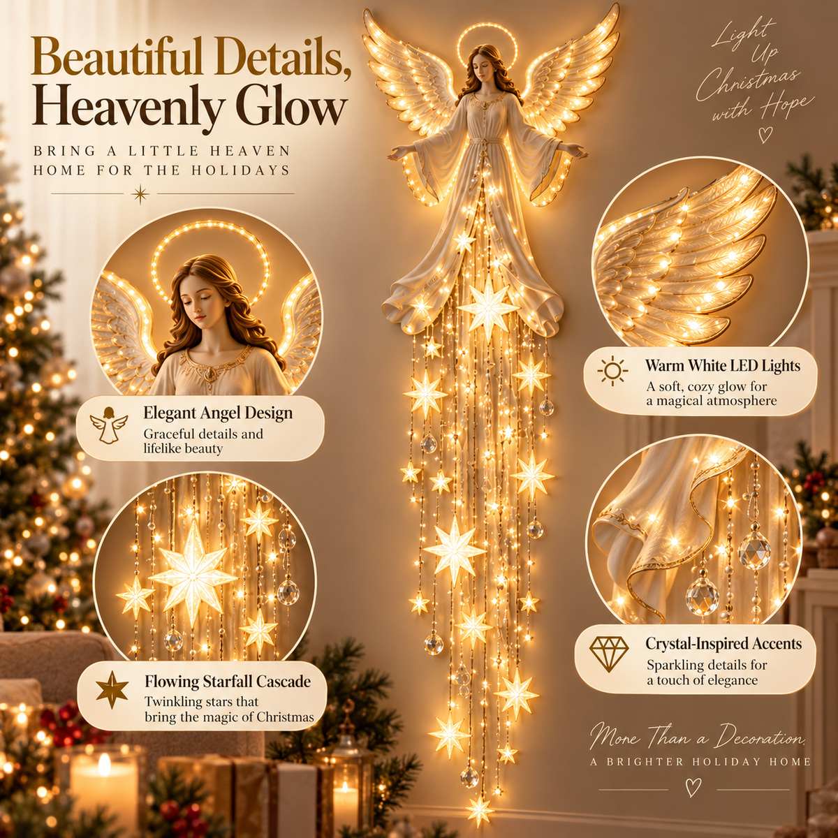 🔥LAST DAY 50% OFF ✨ Angel Blessing Starfall Wall Light – Heavenly Christmas Wall Decor
