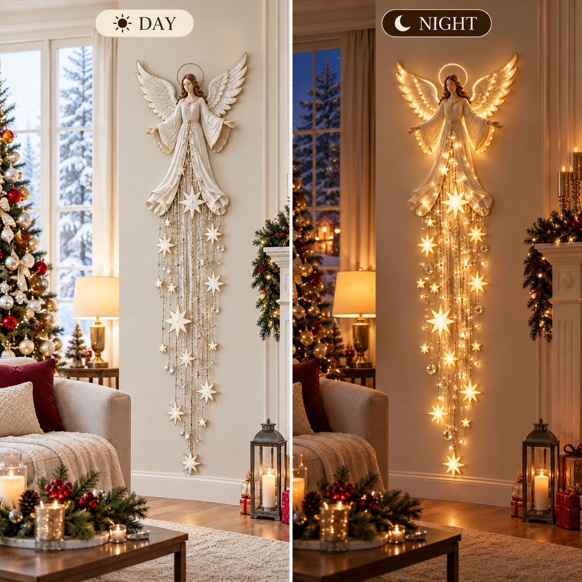 🔥LAST DAY 50% OFF ✨ Angel Blessing Starfall Wall Light – Heavenly Christmas Wall Decor