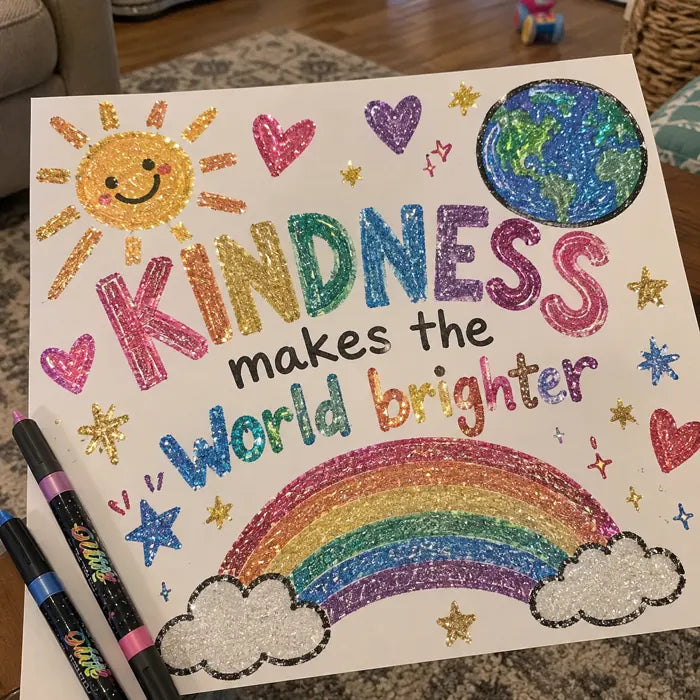 Finished kindness poster made with glitter markers